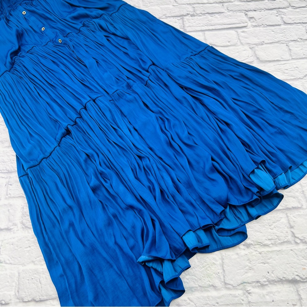 Banana Republic Maxi Dress Size 12 Tall Blue Tiered Sleeveless Boho - Picture 4 of 9